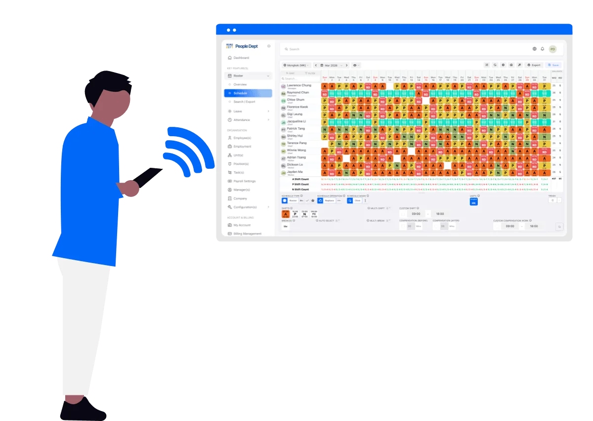 Mobile application UI preview showcasing workforce management platform for front line employees