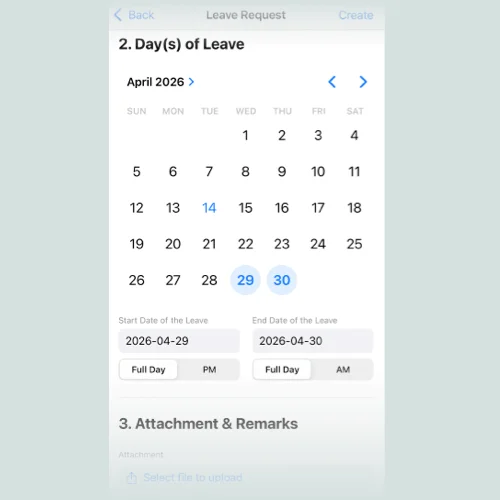Real time employee leave application and mobile instant notification interface