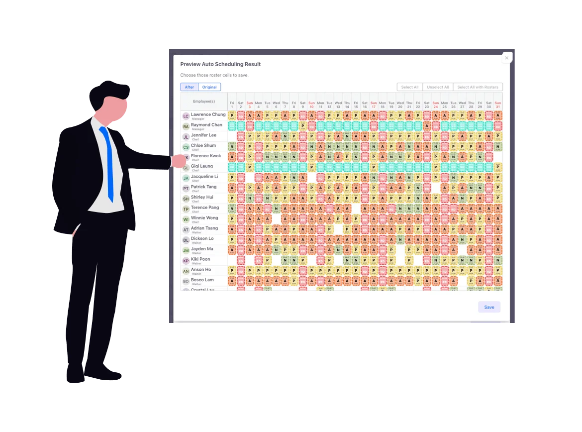 Interactive live calendar preview modal built with automated shift allocation system rules
