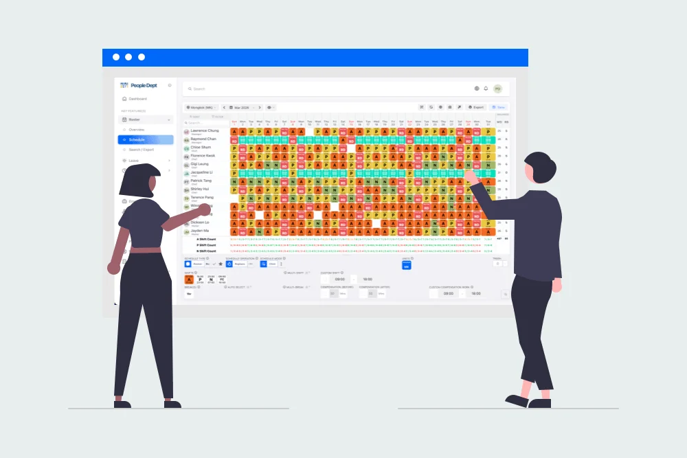 Real-time employee shift scheduling app interface syncing manager and staff rosters seamlessly